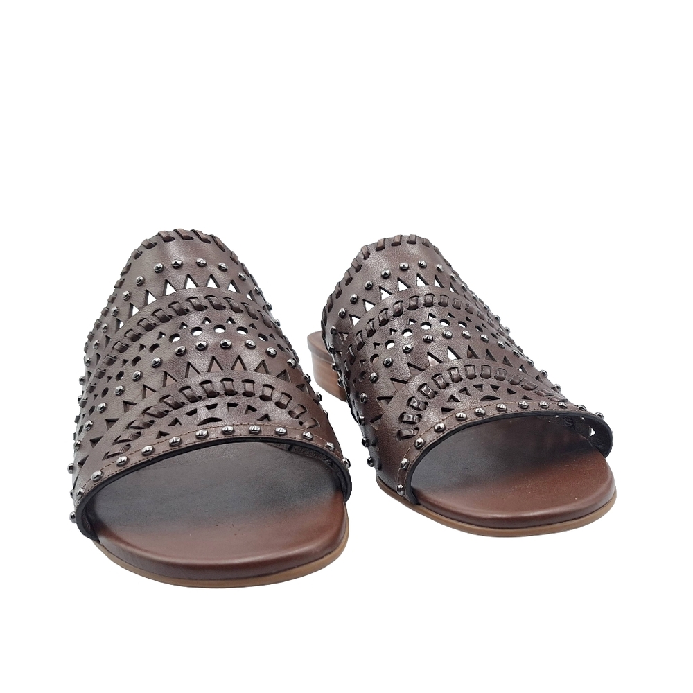 Brighton Ferrara NEO Caramel Laser Cut Studded Leather Sandals - 9 - Picture 3 of 13